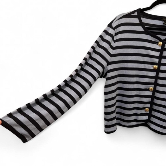 Ann Taylor Striped Blue Cardigan XXL Gold Button Cotton 2025 Preppy Quiet Luxury - Picture 2 of 9